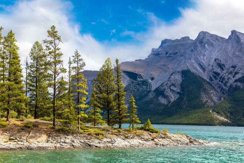 Lake Minnewanka in Banff stock images
