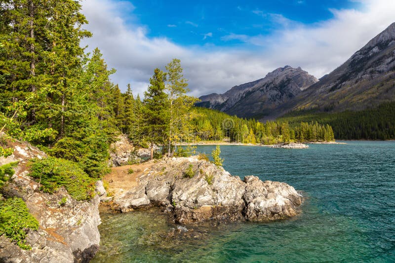 Lake Minnewanka in Banff stock photo