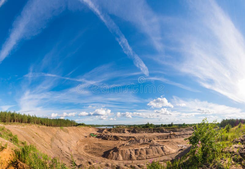 Lake in Quarry. Panorama. Blue Sky with Clouds. Stock Image Image of