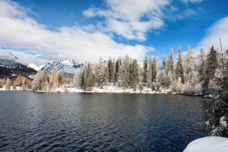 Štrbské Pleso v zime vo Vysokých Tatrách, Slovensko