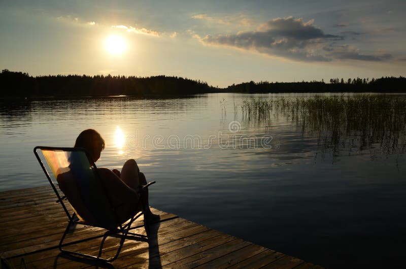 Lake sunset from deck chair