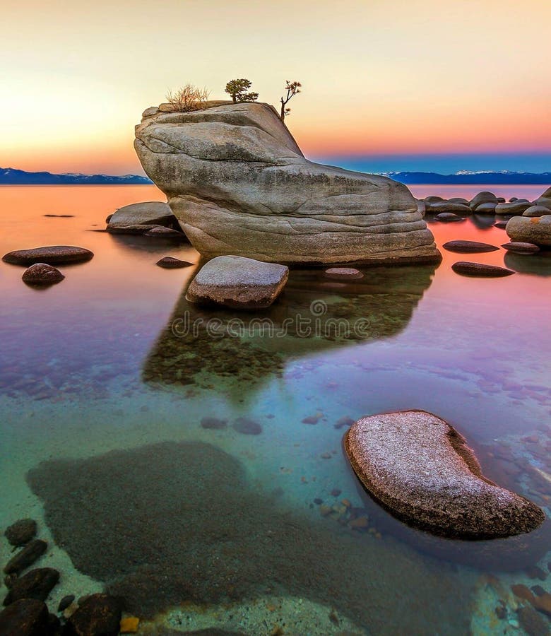 Lake Tahoe sunset beach rocks royalty free stock image Lake Tahoe sunset beach rocks royalty free stock image