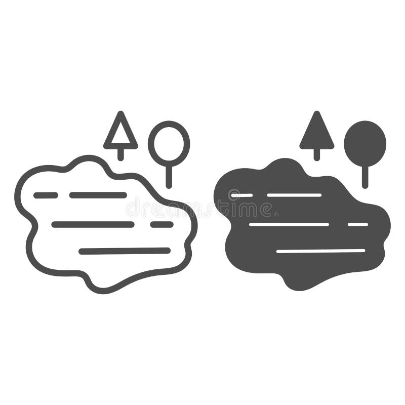 Lake and trees line and glyph icon. Water vector illustration isolated on white. Nature outline style design, designed stock illustration