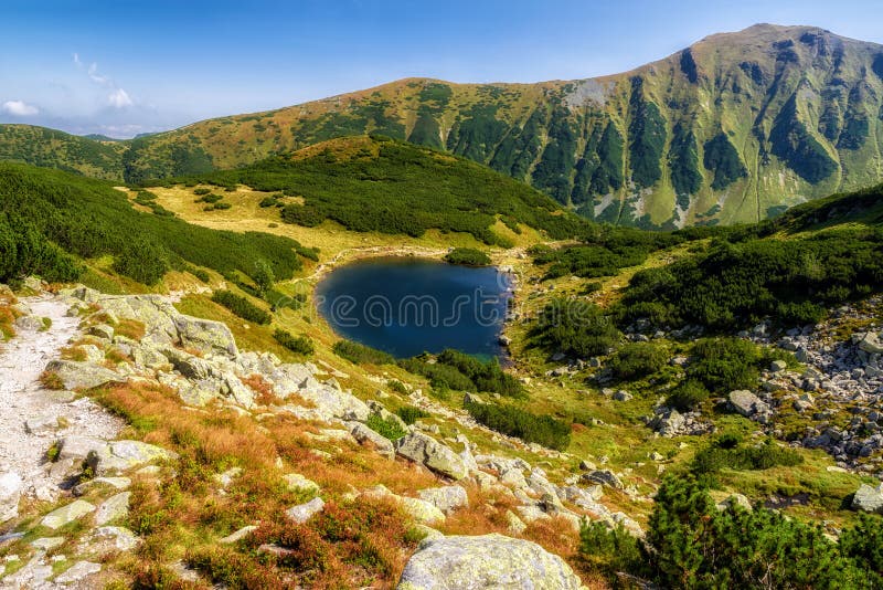 Lakes Rohacske plesa and hill Volovec in West Tatras, Slovakia