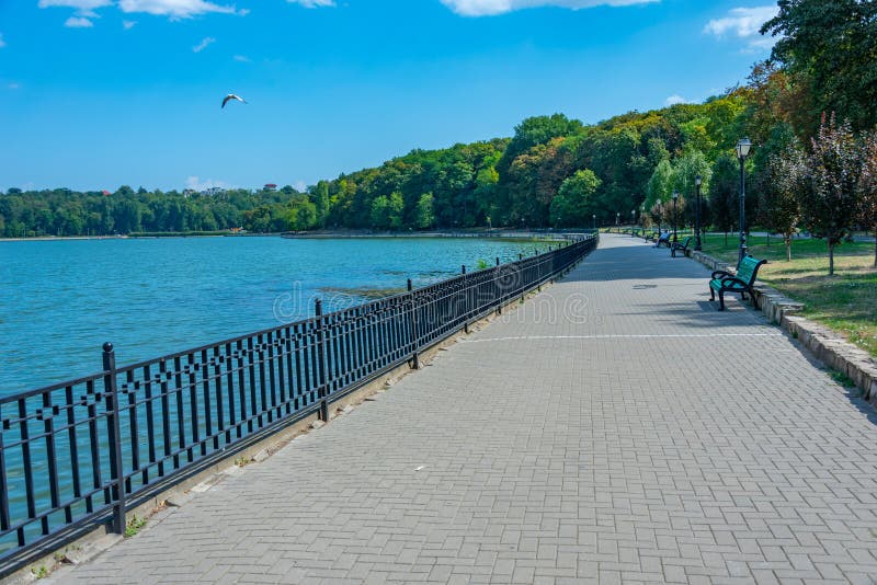 Lakeside promenade at Valea Morilor park in Chisinau, Moldova.Image