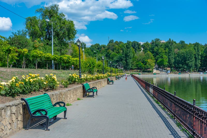 Lakeside promenade at Valea Morilor park in Chisinau, Moldova.Image