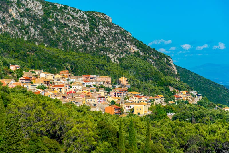 Lakones Village at Corfu Island Stock Photo - Image of greek, mountain ...