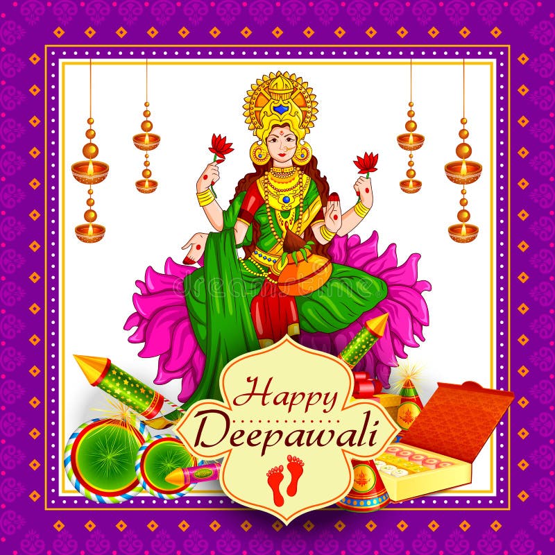 Lakshmi de la diosa que se sienta en el loto para la celebración feliz del día de fiesta del festival de Diwali del fondo del sal stock de ilustración Lakshmi de la diosa que se sienta en el loto para la celebración feliz del día de fiesta del festival de Diwali del fondo del sal stock de ilustración