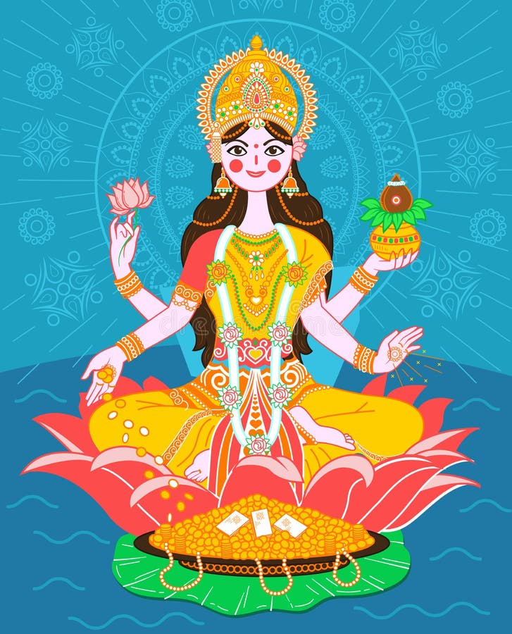 Lakshmi on a lotus in a flat style royalty free illustration Lakshmi on a lotus in a flat style royalty free illustration