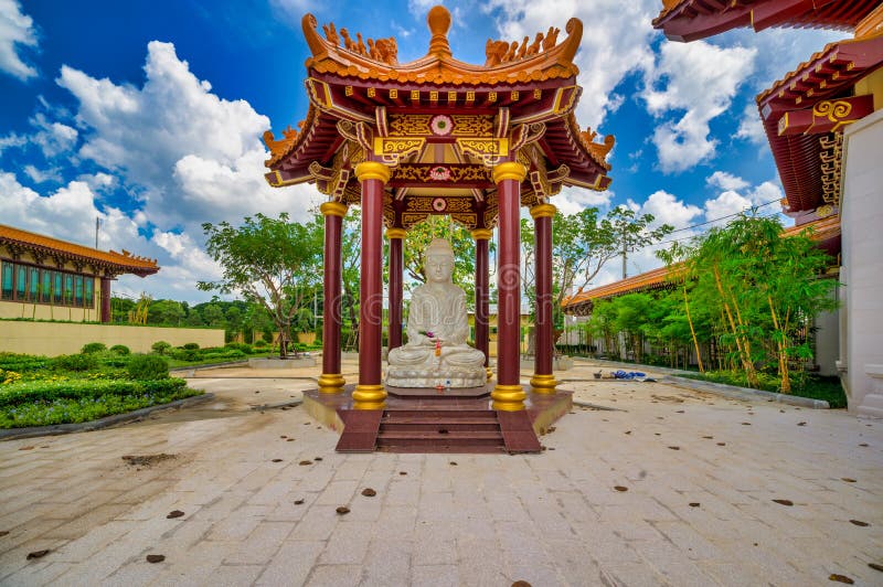 Khlong Sam Wa, Bangkok, Thailand - October 27, 2019 : Fo Guang Shan Thaihua Temple -  Buddha Statue around The  temple.