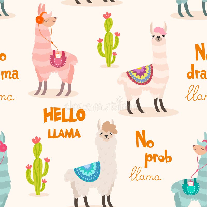 Lamamodell seamless texturvektor stock illustrationer Lamamodell seamless texturvektor stock illustrationer