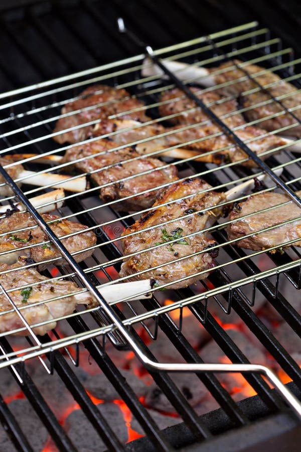 Lamb Chops in Grilling Basket on Grill Stock Photo Image of grilled, cooked 73502722