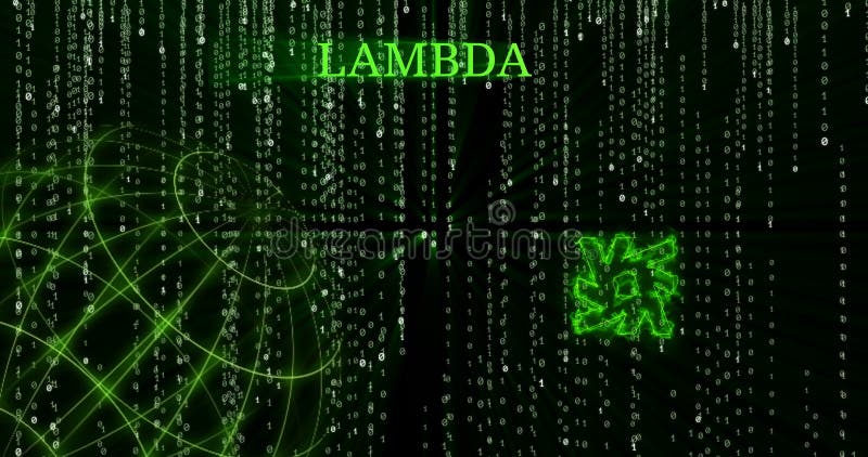 Накаляя символ ОВЕЧКИ Lambda против понижаясь символов бинарного кода акции видеоматериалы