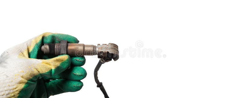 Lambda probe - oxygen sensor device designed to record amount of remaining oxygen in the exhaust gas of car engine is located in royalty free stock photo