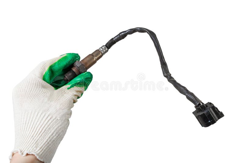 Lambda probe - oxygen sensor device designed to record amount of remaining oxygen in the exhaust gas of car engine is located in royalty free stock images