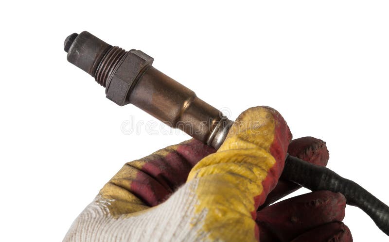 Lambda probe - oxygen sensor device designed to record amount of remaining oxygen in the exhaust gas of car engine is located in stock image