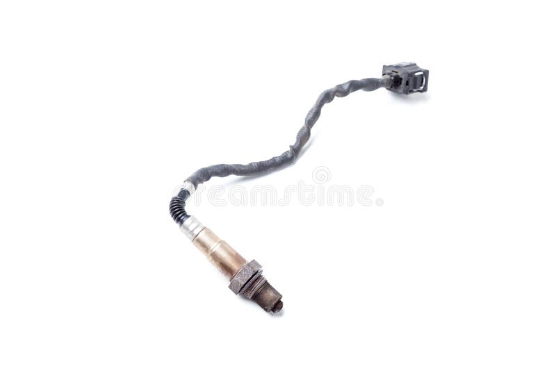 Lambda probe - oxygen sensor device designed to record tamount of remaining oxygen in the exhaust gas of car engine is located in stock photography
