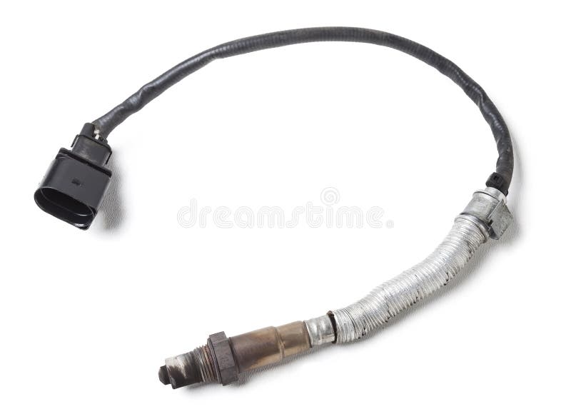 Lambda probe - oxygen sensor device designed to record tamount of remaining oxygen in the exhaust gas of car engine is located in royalty free stock image
