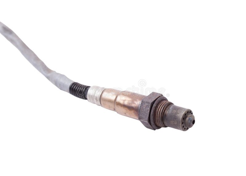 Lambda probe - oxygen sensor device designed to record tamount of remaining oxygen in the exhaust gas of car engine is located in stock image