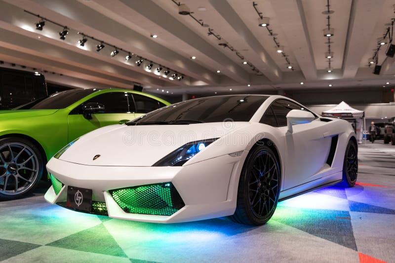 New York City, USA - March 27, 2024: Lamborghini Gallardo LP560-4 sportscar vehicle at New York International Auto Show, corner view. New York City, USA - March 27, 2024: Lamborghini Gallardo LP560-4 sportscar vehicle at New York International Auto Show, corner view.