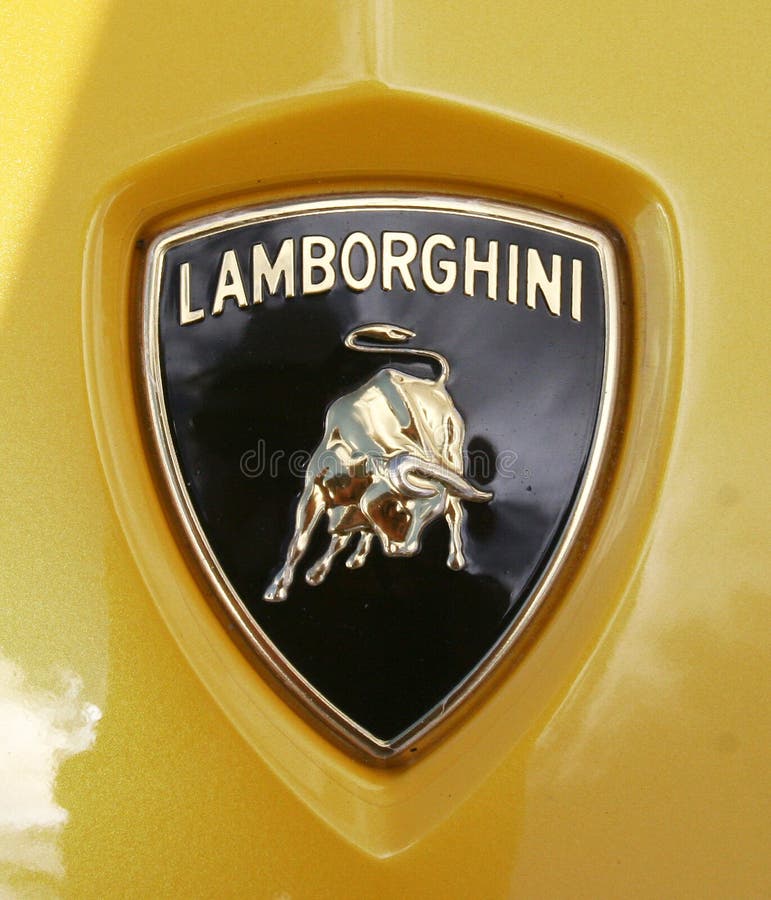 Lamborghini Hood Shield Badge over yellow, with clipping path.