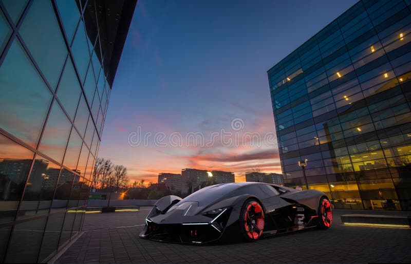 Lamborghini Terzo Millennio Futurista Elétrico Contra Fundo Da Arquitetura  Moderna Foto de Stock Editorial - Imagem de sunset, céu: 202136768