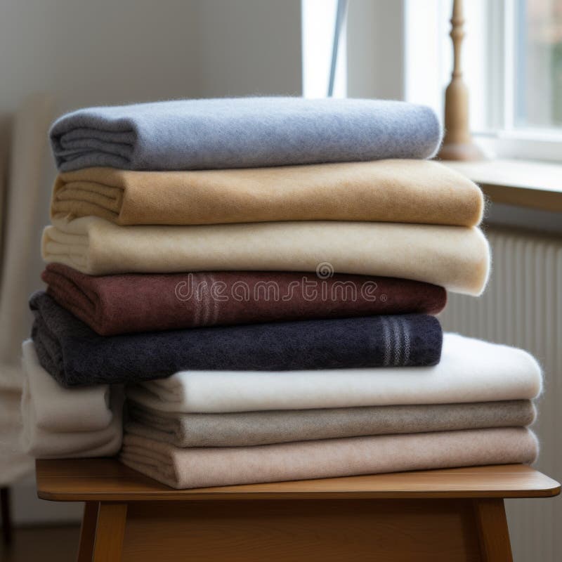 Lambswool Plain Sheet Four Folded Blankets in Classic Still Life Compositions Stock