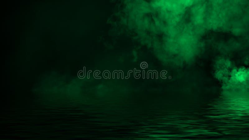 Lames de roulement vertes des nuages de brume de fum?e de glace carbonique ? travers la lumi?re inf?rieure avec la r?flexion dans illustration stock Lames de roulement vertes des nuages de brume de fum?e de glace carbonique ? travers la lumi?re inf?rieure avec la r?flexion dans illustration stock