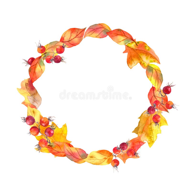 Lames et baies de rouge Autumn Wreath Cadre de cercle d'aquarelle illustration de vecteur