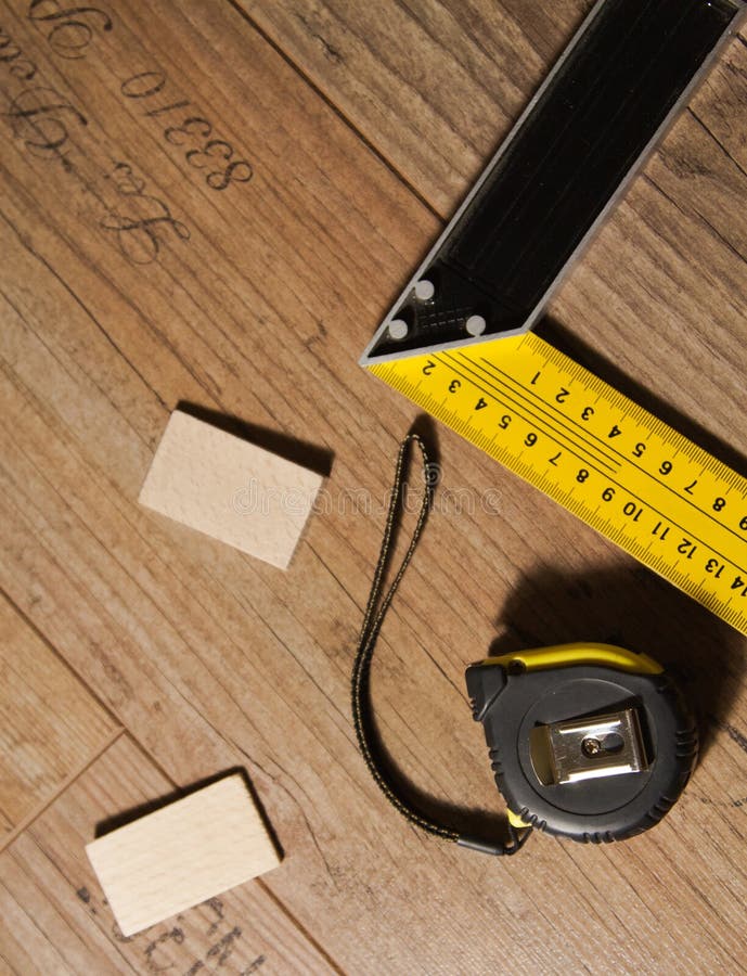 Laminate Floor and Tools Used Stock Image Image of manual, measuring