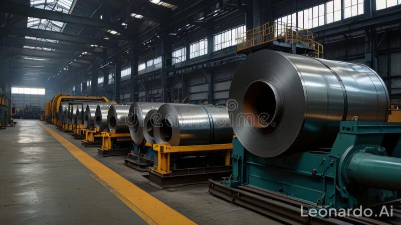 Laminazione automatizzata di acciaio in un moderno impianto per la produzione robotica. questa immagine evidenzia la laminazione completamente automatizzata di lamiera in un impianto di taglio enfatizzando il ruolo della robotica e dei macchinari nei moderni processi di fabbricazione. foto di alta qualità