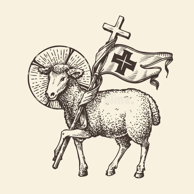 Lamm- eller fårinnehavkors Religiöst symbol Skissa vektorn