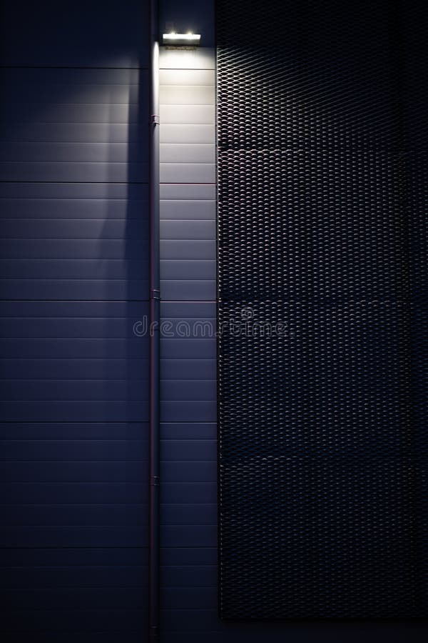 Lamp on the Facade of a Warehouse at Night.. Stock Photo Image of