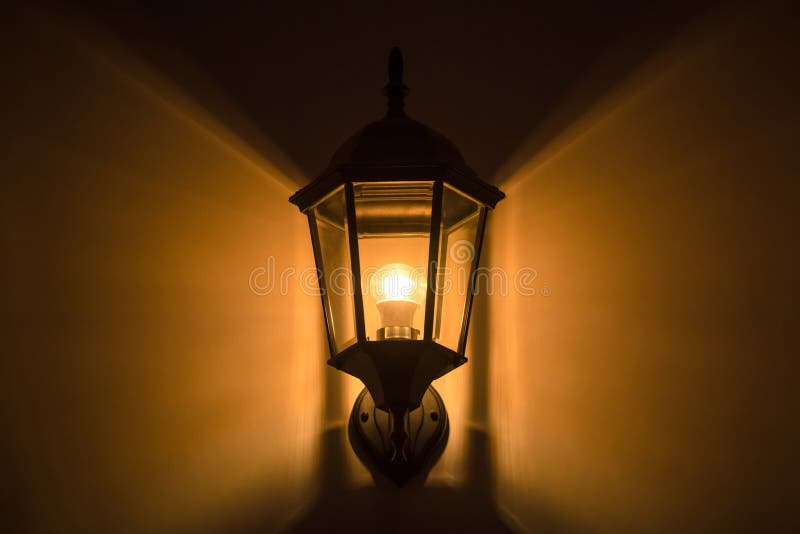Lamp Post or Lantern with Light Bulbs Decor on Wall Stock Image Image