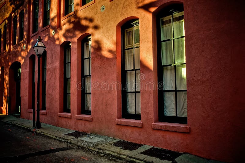 Lamp Post and Windows on a Side Street in Charleston South Carolina