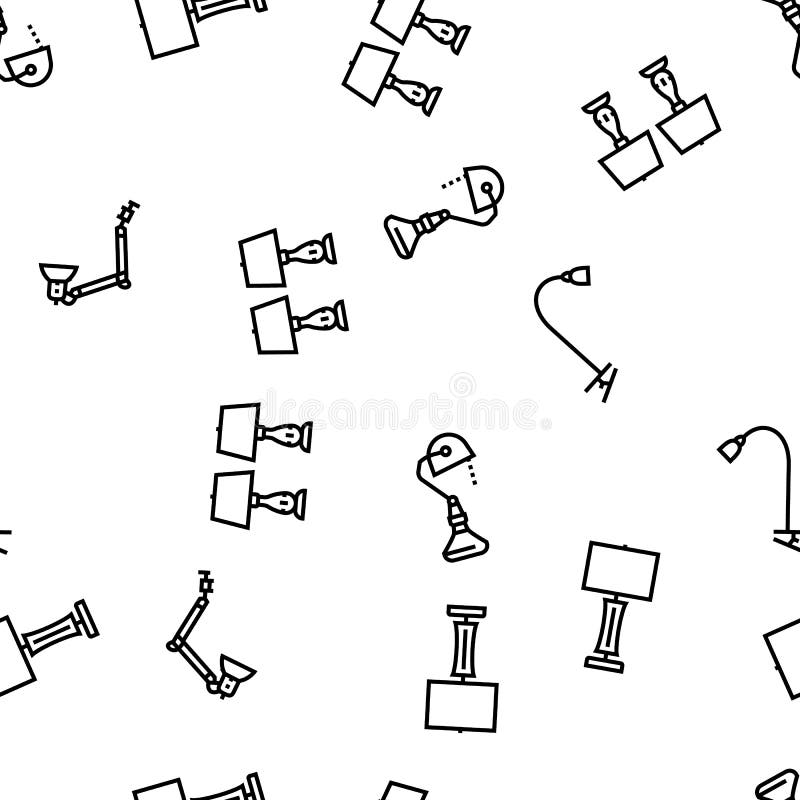 Lamp Table Light Home Desk Vector Seamless Pattern Stock Illustration