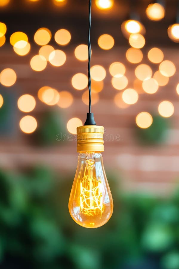 Lampadina appesa ad acqua corrente che illumina una luce d'oro calda creatività concetto di ispirazione design minimalista estetic illustrazione vettoriale