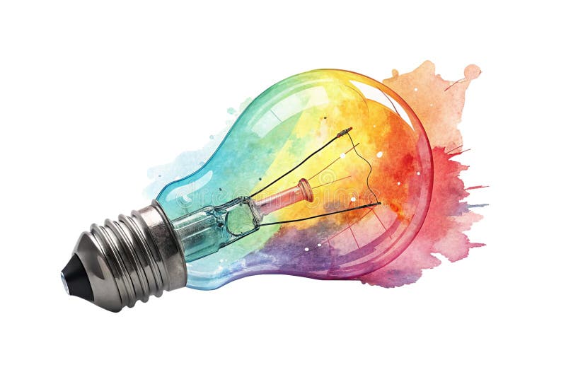 Lampadina a colori vibrante Segno luminoso isolato sullo sfondo bianco Simbolo ideologico e creatività rendering 3d royalty illustrazione gratis