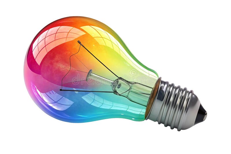 Lampadina a colori vibrante Segno luminoso isolato sullo sfondo bianco Simbolo ideologico e creatività rendering 3d royalty illustrazione gratis
