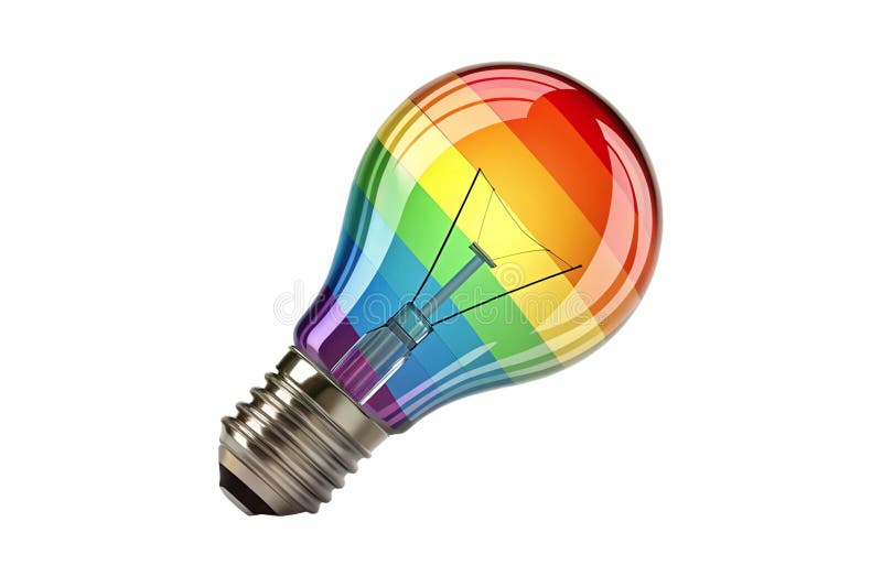 Lampadina a colori vibrante Segno luminoso isolato sullo sfondo bianco Simbolo ideologico e creatività rendering 3d royalty illustrazione gratis