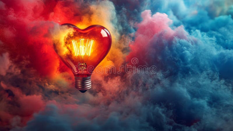 Lampadina A Cuore Che Soffia In Fumo Colorato illustrazione di stock