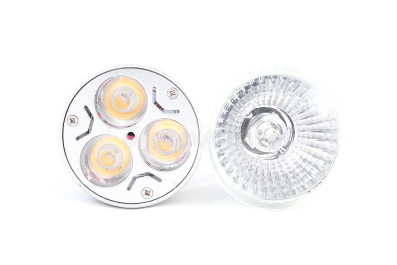Lampadina del punto dell'alogeno contro la lampadina del risparmio energetico del LED fotografia stock libera da diritti Lampadina del punto dell'alogeno contro la lampadina del risparmio energetico del LED fotografia stock libera da diritti
