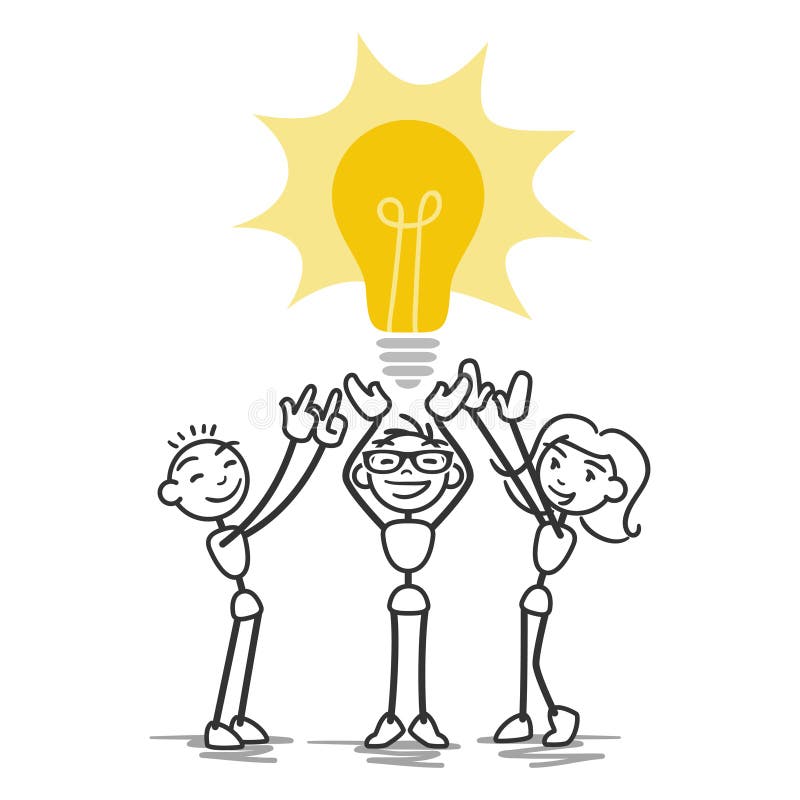 Lampadina di lavoro di squadra dell'uomo del bastone di vettore royalty illustrazione gratis Lampadina di lavoro di squadra dell'uomo del bastone di vettore royalty illustrazione gratis
