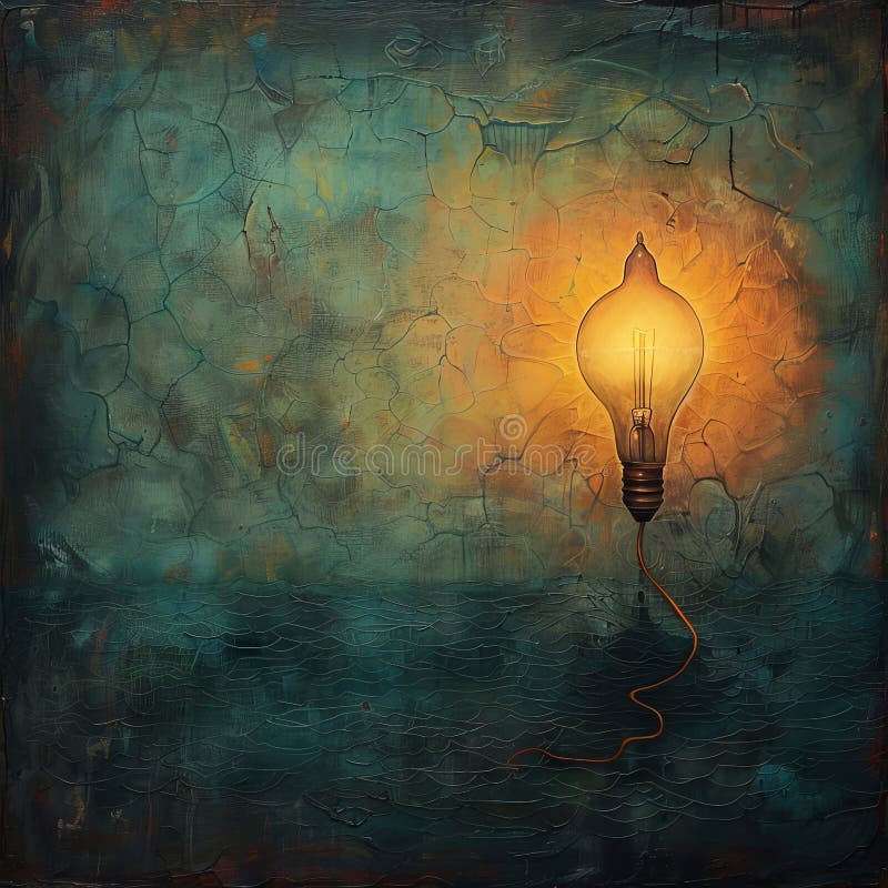 Lampadina di vintage che si accende sullo sfondo del grunge illustrazione vettoriale