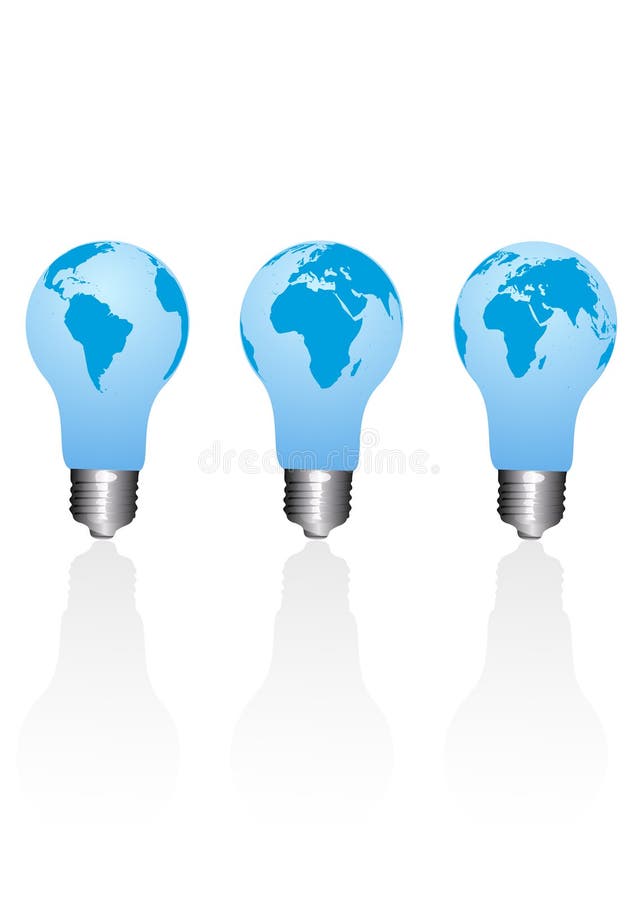 Set of conceptual ecological light bulbs. Set of conceptual ecological light bulbs