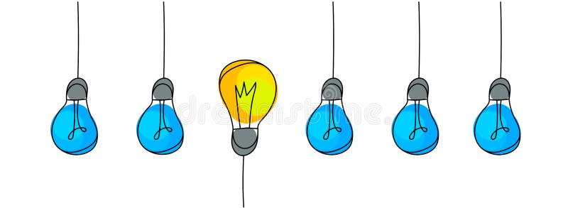 Set of light bulbs with one glowing. Trendy flat vector light bulb icons with concept of idea on white background. Set of light bulbs with one glowing. Trendy flat vector light bulb icons with concept of idea on white background.