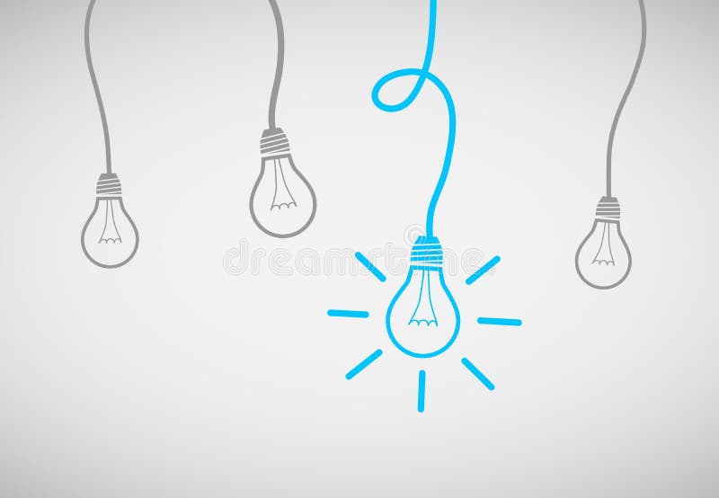 Hanging light bulbs reminding of an idea - light version. Hanging light bulbs reminding of an idea - light version