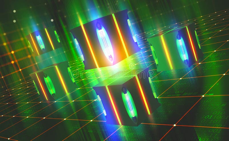 Lampe au n?on lumineuse Concept de processeur de Quantum Technologie de Blockchain dans le cyberespace virtuel illustration stock Lampe au n?on lumineuse Concept de processeur de Quantum Technologie de Blockchain dans le cyberespace virtuel illustration stock