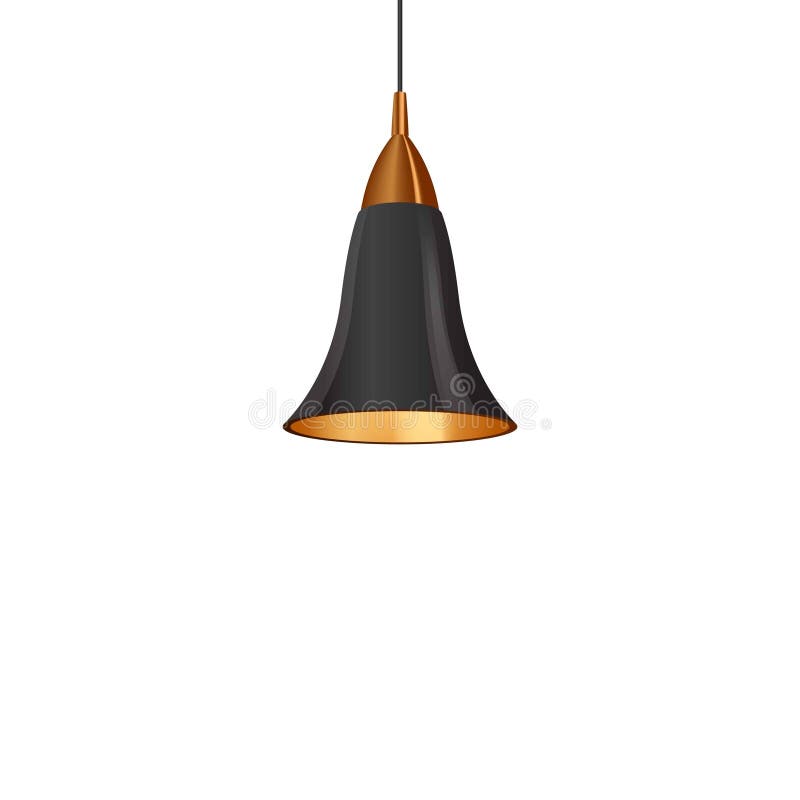Lampe de plafond avec lampshade or et noir vectoriel de design éteint de pendaison lustre de lanterne fond transparent illustration libre de droits