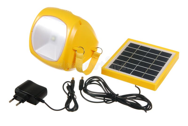 Lampe-torche menée avec le mini panneau solaire photos libres de droits Lampe-torche menée avec le mini panneau solaire photos libres de droits